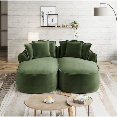 Canapé modulable 184x164x67 cm en tissu chenille vert, gain de place pour salon FloraGrace (1/5)