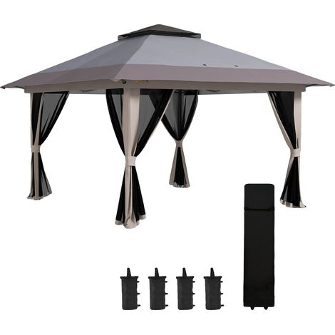 Tienda de campaña plegable, tejido resistente y duradero, gris claro, 392 x 392 x 283 cm. (1/5)