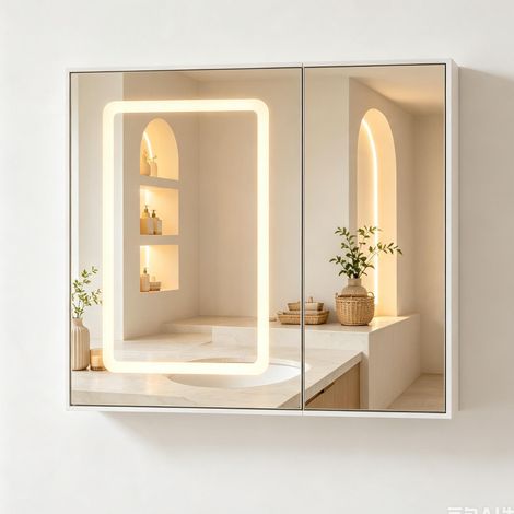 Armoire murale de salle de bain 70x60 cm – Éclairage LED intelligent – Double porte – désembuage – étagères réglables – résistant à l'humidité (1/5)