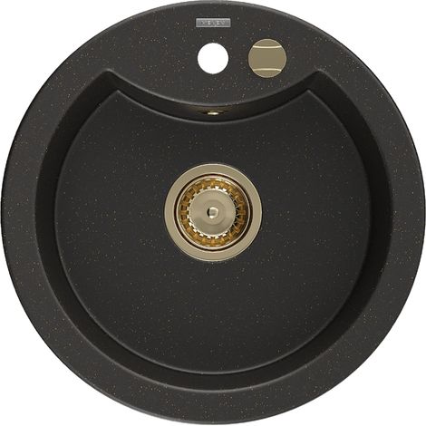Mexen Diego lavello in granito 1 vasca 488 x 480 mm, nero/oro metallizzato, sifone oro - 6512481000-75-G (1/5)