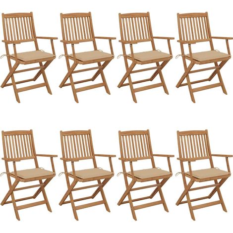 vidaXL Sillas plegables (8 unidades) con cojines, de madera maciza de acacia. (1/5)