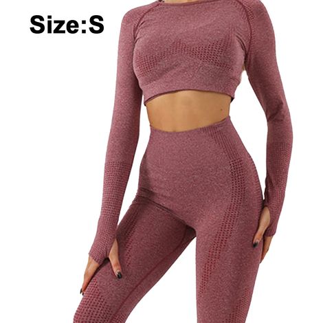 Leggings - Haut À Manches Longues - Ensemble Sportif Sans Couture Pour Femme - Yoga Course Fitness - 1 Set (1/5)