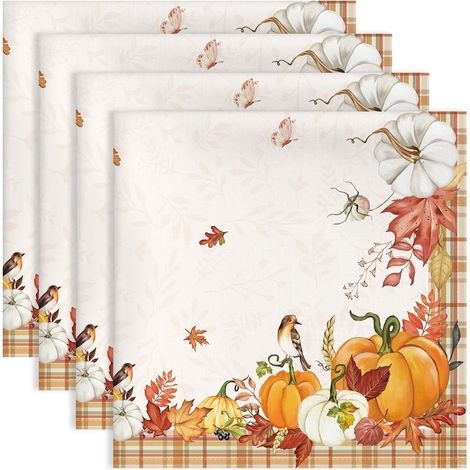 Ensemble 4 Serviettes de Table Motif Citrouille Aquarelle