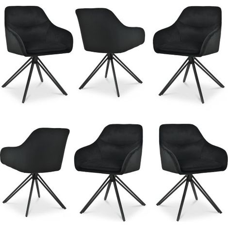 Bon Furni Velluto Sedia da pranzo Nero, Set da 6, girevole 360°, imbottitura spessa, ergonomica con braccioli (1/5)