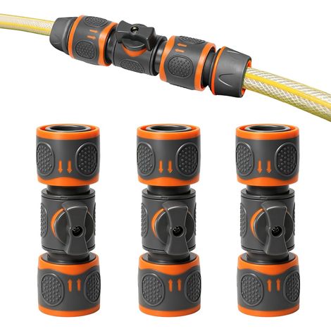 Lot de 3 raccords avec vanne de régulation pour tuyau d'arrosage de 1/2" et 3/4", raccord rapide en ABS + TPR pour régulation et interruption du débit d'eau (1/5)