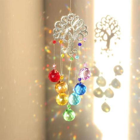 Pendentif Sun Catcher Arbre de Vie en verre cristal K9, réflexions lumineuses, 40 cm avec ruban (transparent) (1/5)