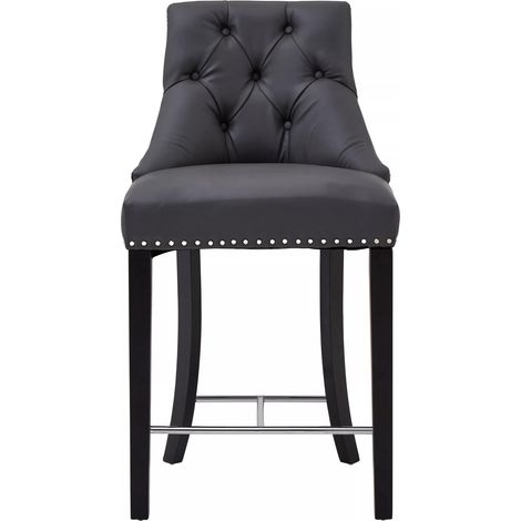 Interiors by Premier Park Grey Faux Leather Bar Chair, Backrest Breakfast Bar Chair, Footrest Living Bar Chair Kitchen (1/5)