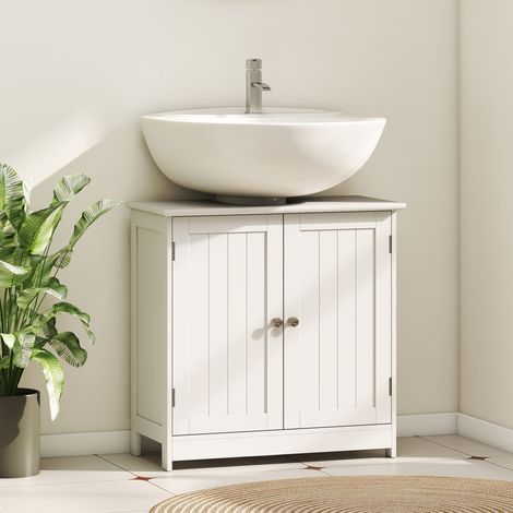 Meuble sous lavabo anti-humidité blanc étagère réglable meuble de salle de bain placard à 2 portes 60 x 30 x 60 cm finition de qualité