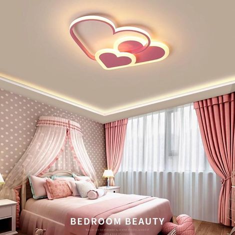 Plafonnier LED en forme de cœur 30W pour chambre d'enfant, rose et blanc chaud, idéal pour la chambre de bébé. (1/5)
