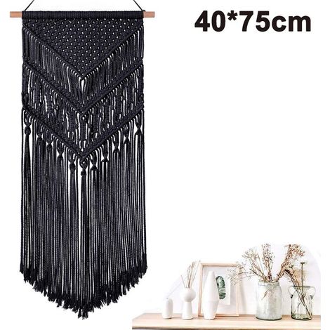 Décoration murale à pompons, tenture murale en macramé, tapisserie murale tissée à la main en macramé pour chambre, bureau ou maison (1/4)