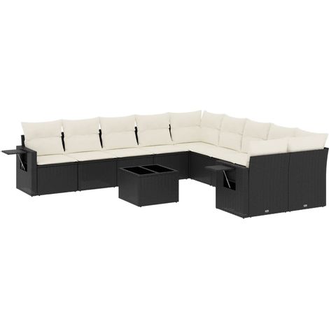 Maison Exclusive - Salon de jardin 11 pcs avec coussins noir résine tressée (1/3)