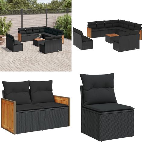 Salon de jardin 12 pcs avec coussins noir résine tressée - Ensemble Salon De Jardin - Meuble Extérieur - Mobilier De Jardin - Salon De Jardin Design - Set Salon De Jardin - Home & Living (1/5)