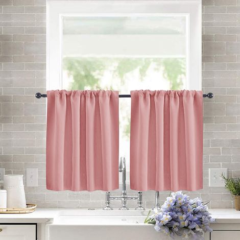 Lot de 2 Rideaux Occultants Courts 40x60 cm - Tissu Uni Haute Précision, Style Champêtre Rose Foncé - Voilage d'Intimité pour Petite Fenêtre, Cuisine, Baie Vitrée et Porte-lsw (1/2)