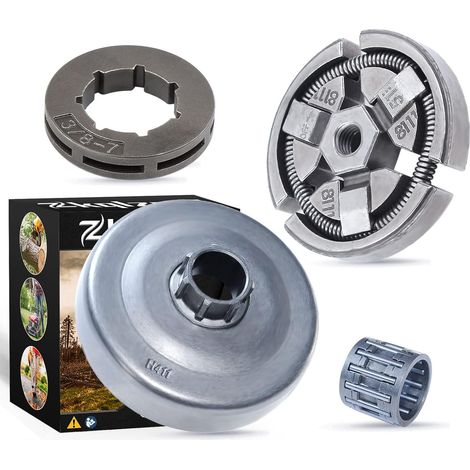 Tambour d'embrayage 3/8" 7T pour Husqvarna 50 50 Special 51 51EPA 55 55EPA 55 Rancher 154, tambour d'embrayage, ensemble d'embrayage, roulement de cage, jante de pignon (1/5)