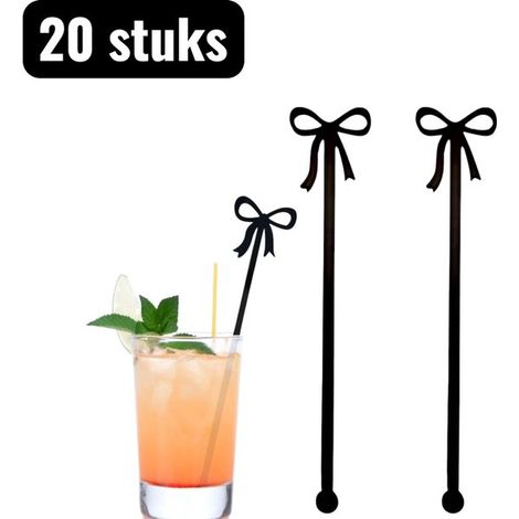Set de 20 bâtonnets mélangeurs pour cocktails et Café - Décorations de Shakers à cocktail - Agitateurs à boissons - Bâtonnets mélangeurs en Acryl - Réutilisables - Zwart (1/5)