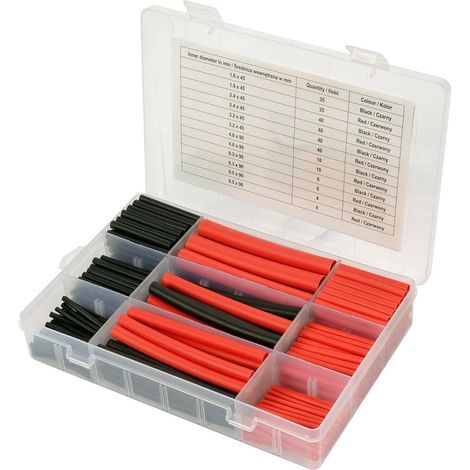 Gaine thermorétractable, lot de 270 pièces, 12 tailles, rouge et noir – Isolation électrique, protection anticorrosion, avec adhésif, 125 °C (1/5)
