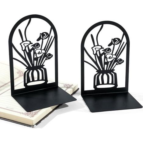paire de serre-livres en forme de vase - Support de livre - Serre-livres - Antidérapant - Métal - Noir (1/5)