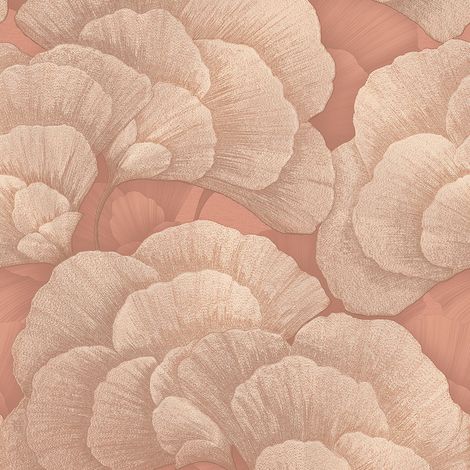 Papel pintado floral Profhome RE521016-DI papel pintado vinílico estampado en caliente tejido non tejido gofrado con ornamentos florales y efecto nacarado marrón rojo-salmón rosa coral oro perlado 5,3