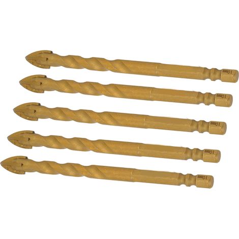 Kit de 5 forets cruciformes hexagonaux de 10 mm pour le perçage du verre, du carrelage, du béton et du cuivre. (1/5)