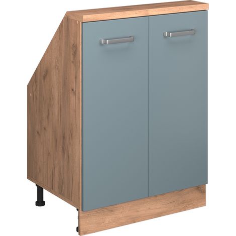 Dachschrägenschrank Rion, Blau-Grau/Goldkraft Eiche, mit 2 Türen, Vicco