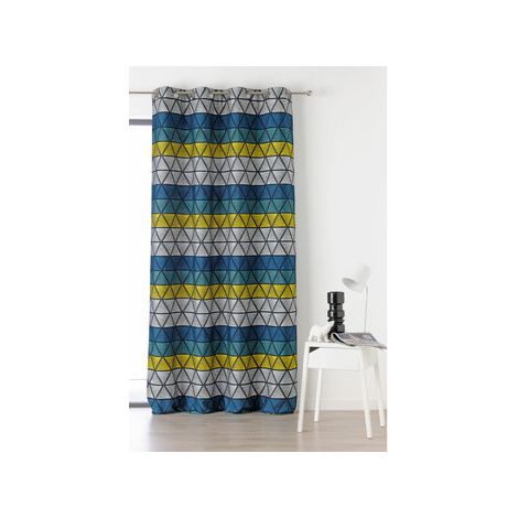 Rideau vintage motif triangulaire - 140x270cm - Moutarde (1/3)