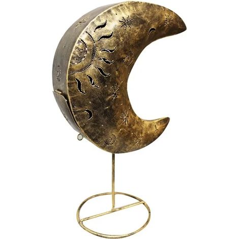 Photophore H. 37 cm lune en métal peint doré - LUNA GOLD