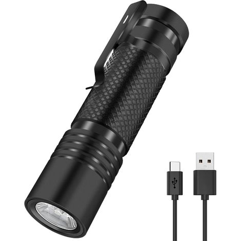 Lampe Torche Ultra Puissante, Mini Led Lampe de Poche TYPE-C Rechargeable 800 Lumens, 5 Modes Torche, IPX4 Étanche Lampe Tactique pour Camping, Randonnée, Urgences (1/5)