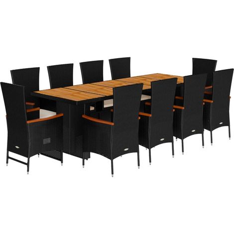Maison Exclusive - 11-tlg. Garten-Essgruppe mit Kissen Schwarz Po