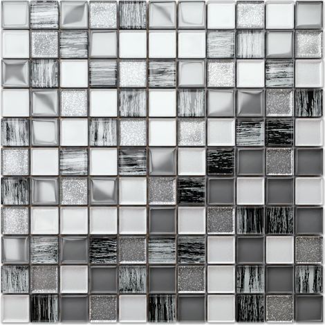 Mosaïque sur filet pour salle de bain ou cuisine en verre 30x30cm - Grey Zebra (1/5)