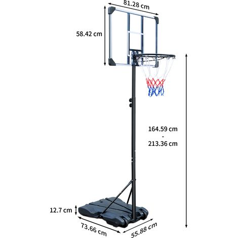 Panier de basket mobile avec hauteur ajustable de 1,65 à 2,13 m, équipé de roues pivotantes, pour pratique intérieure et extérieure, adapté aux adolescents et aux adultes