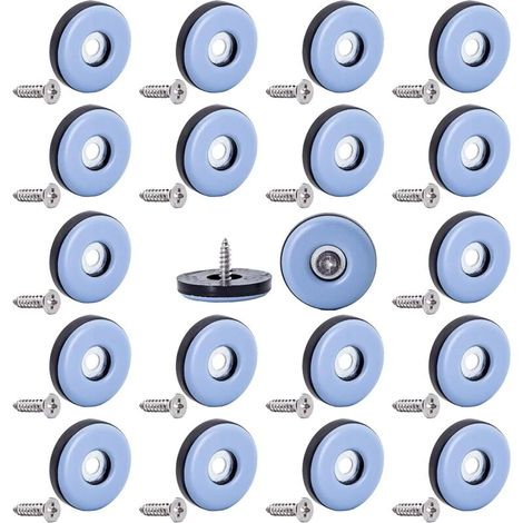 Lot de 20 patins de meubles en téflon de 22 mm pour pieds de chaises, protège-sols, patins mobiles en PTFE avec vis pour moquette, pour carrelage et parquet. (1/5)