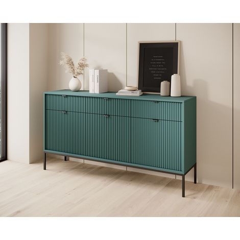 Azura Home Design – Buffet VENISE 154 cm vert – 3 tiroirs et 3 portes – Corps en panneau de particules stratifié – Poignées et piétement aluminium noir (1/5)