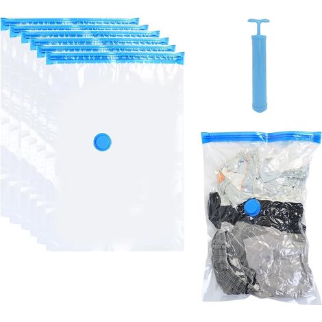 Sacs sous vide - Lot de 6 - 40 x 60 cm - Sacs de compression de voyage - Avec pompe manuelle - Petits sacs de compression pour vêtements - Sacs de compression pliables - Sacs sous vide pour vêtements, (1/5)