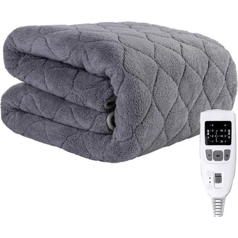 Couverture chauffante électrique de grande largeur, polaire lavable en machine, télécommande numérique et minuterie, 4 réglages de chaleur, 180 x 80 cm, gris (1/4)