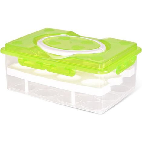 Boîte À Œufs - 24 Emplacements - Rangement Réfrigérateur Compact Avec Poignée - Double Couche - Plastique Alimentaire (1/3)