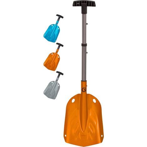 Pala da neve/valanga telescopica leggera – Robusta lega di alluminio, impugnatura antiscivolo in ABS – Compatta, lunghezza 33 cm, include vano portaoggetti, arancione (1/5)