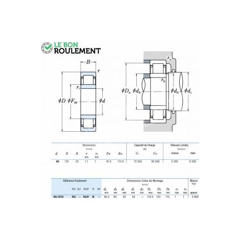 Roulement à rouleaux cylindriques NU1016-NSK