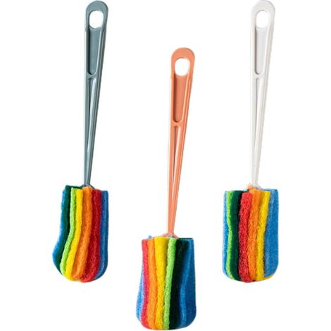 Lot de 3 Petites Brosses de Nettoyage à Long Manche en Abs Tampons Abrasifs Nettoyage Rapide Bouteilles et Tasses Couleur Aléatoire (1/5)