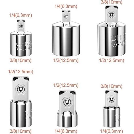Set di 6 bussole, bussole a impatto quadrate, 1/4", 3/8", 1/2", set di adattatori CR-V tools (1/4)