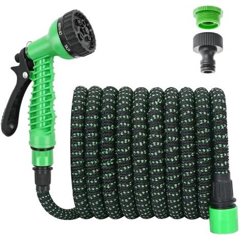 Tuyau d'arrosage extensible de 15 m (50 pi) anti-torsion avec 7 fonctions, pistolet d'arrosage et adaptateur universel 1/2" et 3/4" pour la pelouse et le lavage de voiture.