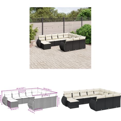Salon de jardin 11 pcs avec coussins noir résine tressée - Ensemble Salon De Jardin - Meuble Extérieur - Jardin Design - Mobilier De Jardin - Chaise Lounge - Home & Living (1/3)
