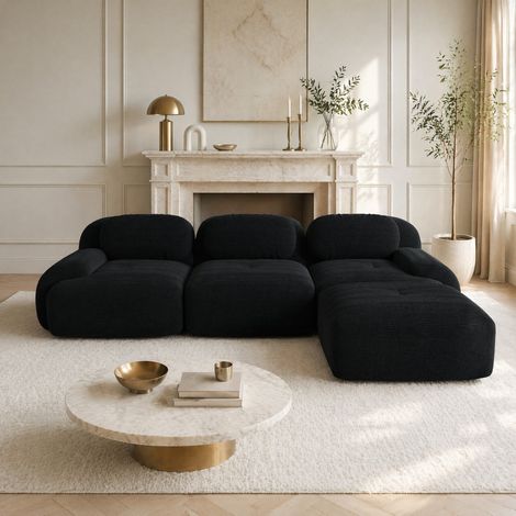 Sofá modular rinconera de corduroy negro, 298 x 178 x 70 cm, sin montaje HAVRYA (1/5)