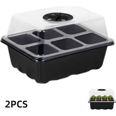 Lot de 2 boîtes pour semis - boîte de soin pour semis - outils pour semis - pot pour semis - accessoires de jardin - 6 trous - trous d'aération - convient à la germination et à la culture des semis - (1/5)