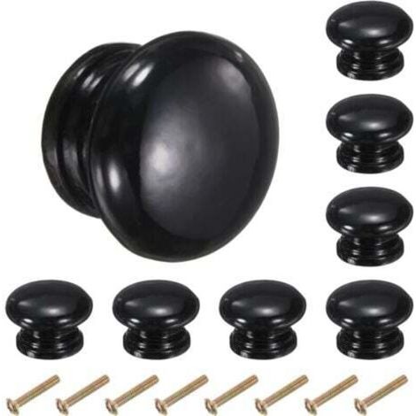 Set mit 8 runden, 33 mm großen, pilzförmigen Holzknöpfen für Küchenschränke, Küchenschubladen, dekorative Griffe für Schubladen, Kommoden und Kleiderschränke, schwarz