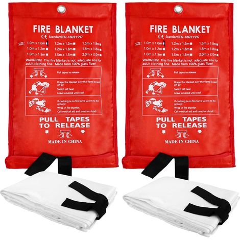 Lot de 2 couvertures anti-feu pour cuisine, couvertures anti-feu en fibre de verre, protection ignifuge et isolation thermique, 1,8 x 1,8 m (1/5)