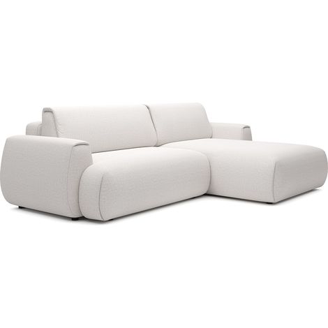 Divano letto angolare destro in tessuto ciniglia bianco avorio - MONELIA