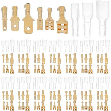 Kit de 900 Connecteurs à Sertir à Fourche Mâles et Femelles en Cuivre avec Manchons Isolants Dorés Bornier de Raccordement Rapide pour Câbles Audio Voiture Installation (1/5)