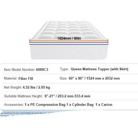 Surmatelas, Confort semblable à un nuage, Solution de rangement pratique, 1524mm x 2032mm (1/5)