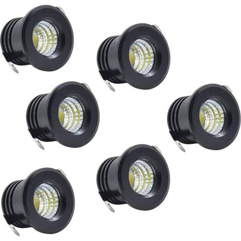 Set of 6 Mini Recessed LED Ceiling Spotlights, Black, Mini LED Spotlights for Cabinet Ceiling Lights, 3W, Warm White- (1/4)