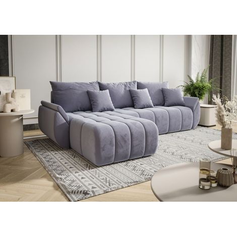 Ecksofa Schlafsofa LOUISE Stoff Monolith Hellblau Ottomane Links